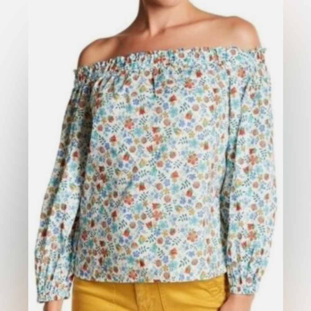 J. Crew Multicolor Floral Off-Shoulder Blouse All Cotton Size 14